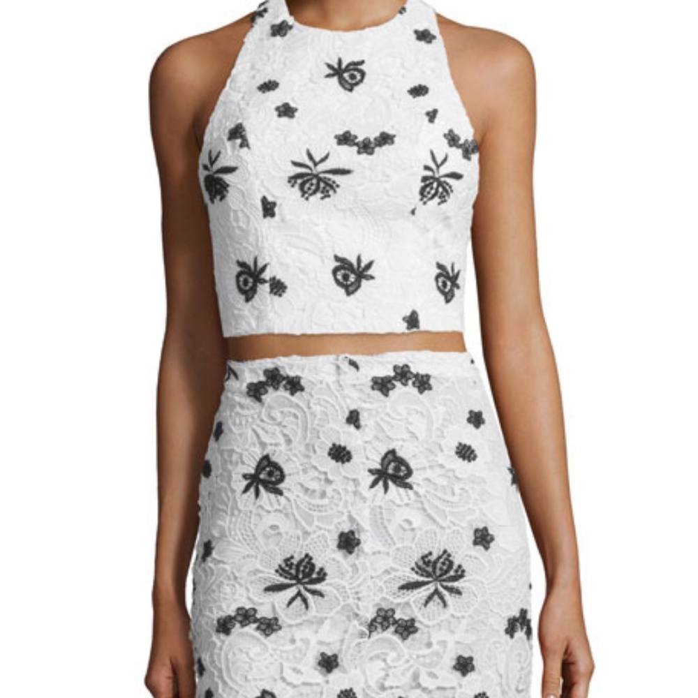 Alice + Olivia embroidered black and white croptop